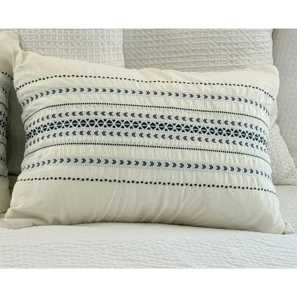 Cupcakes & Cashmere Moroccan Geometric Cotton Pillow Shams Pair Blue Ivory 27x20